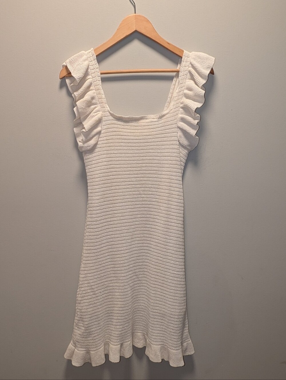 Anthropologie Ruffled Pointelle Mini Dress | Ivory | XS - Picture 3 of 10